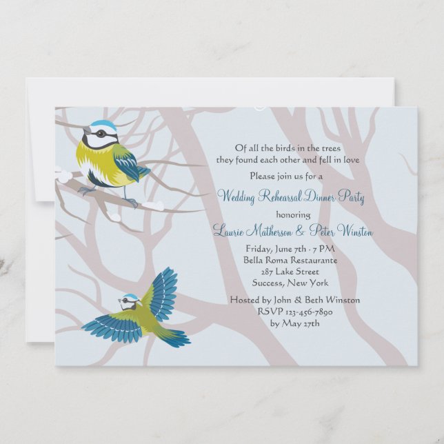 Mated Snow Birds Rehearsal Dinner Party Inv Invitation (Front)