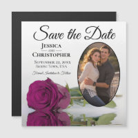 Matenta Rose on White Wedding Save The Date Photo