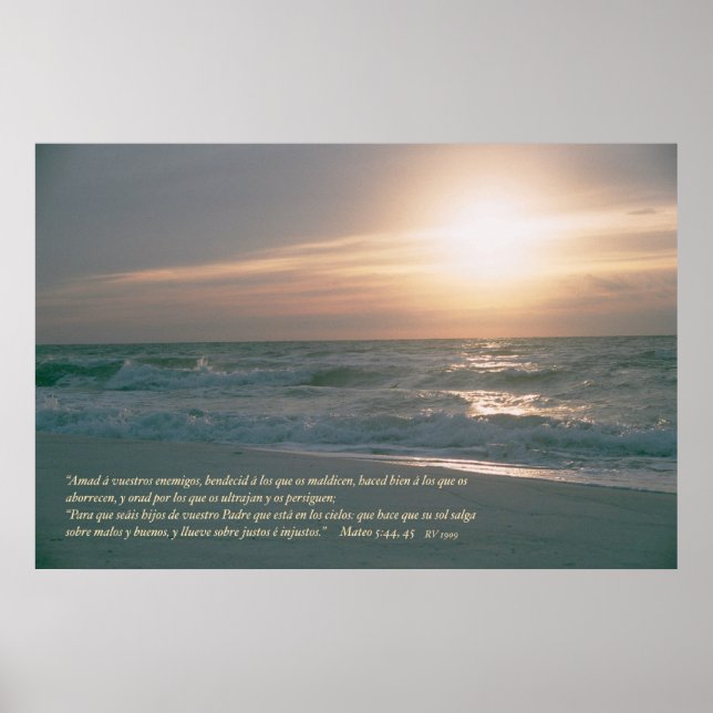 Mateo 5: 44, 45 con Salida del Sol Poster (Front)
