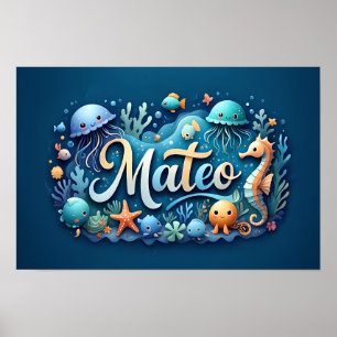 Mateo Ocean Nursery Underwater Sea Animals Poster