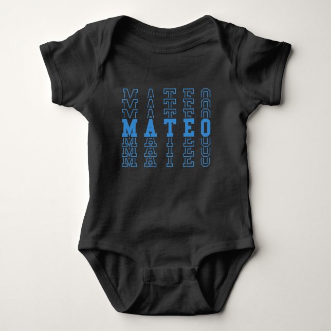 Mateo Personalised Blue Baby Boy Name Baby Bodysuit (Front)
