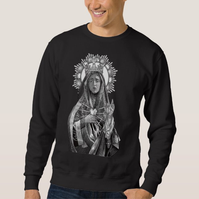 Mater Dolorosa Our Lady of Sorrows Virgin Mary Cat Sweatshirt (Front)