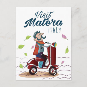 Matera Italy Cartoon Scooter travel print Postcard