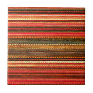 Material Textile Stripes Red Orange and Green Ceramic Tile