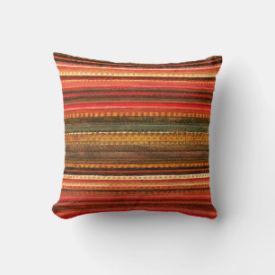 Material Textile Stripes Red Orange and Green Cushion