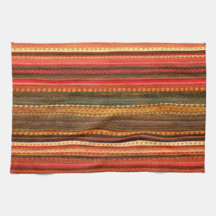 Material Textile Stripes Red Orange and Green Tea Towel