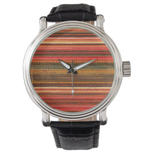 Material Textile Stripes Red Orange and Green Watch