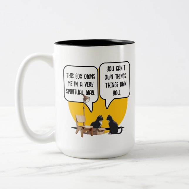 Materialism Cat Philosophy Humour Two-Tone Coffee Mug (Left)