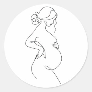 Maternal Elegance: Pregnant Women Line Art Classic Round Sticker