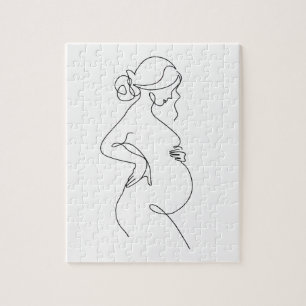 Maternal Elegance: Pregnant Women Line Art Jigsaw Puzzle