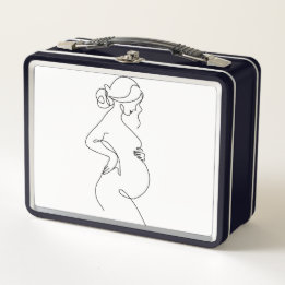 Maternal Elegance: Pregnant Women Line Art Metal Lunch Box