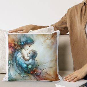 Maternal Embrace: Ink Artistry  Cushion