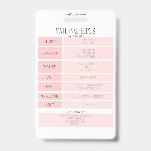 Maternal Sepsis Reference Nurse Badge Card ID Badge