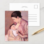 Maternite | Mary Cassatt Postcard<br><div class="desc">Maternité (1890) by American Impressionist artist Mary Cassatt is a delicate pastel on paper that portrays the intimate bond between a mother and her child. The artwork features a mother dressed in soft pink nursing her young baby, exuding warmth and tenderness. Cassatt’s skilful use of pastels creates a gentle, textured...</div>