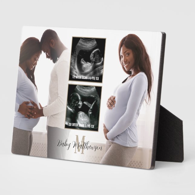 Maternity 4 photos Overlay Monogram Initial  Plaque (Side)