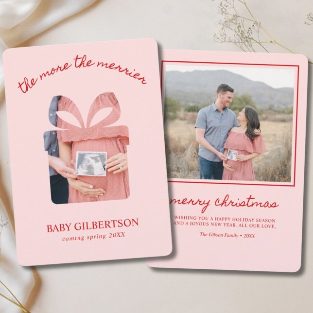 Maternity Christmas Card Pink & Red Modern Photo (Maternity Christmas Card Pink & Red Modern Photo
)