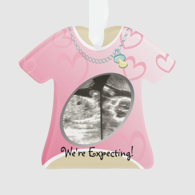 Maternity Shirt Pink Baby Announcement Ornament (Front)