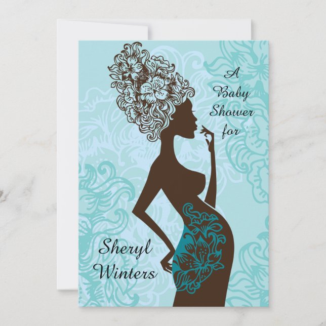 Maternity Silhouette Blue Baby Shower Invitation (Front)