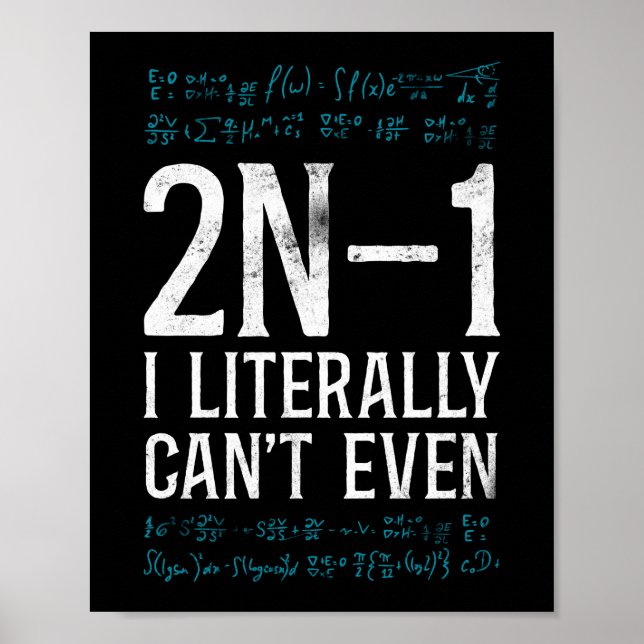 Math 2N -1 I Literally Can'T Even Teacher Nerd Poster (Front)
