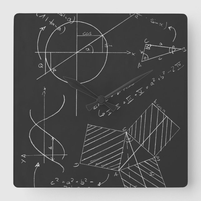 Math blackboard square wall clock (Front)