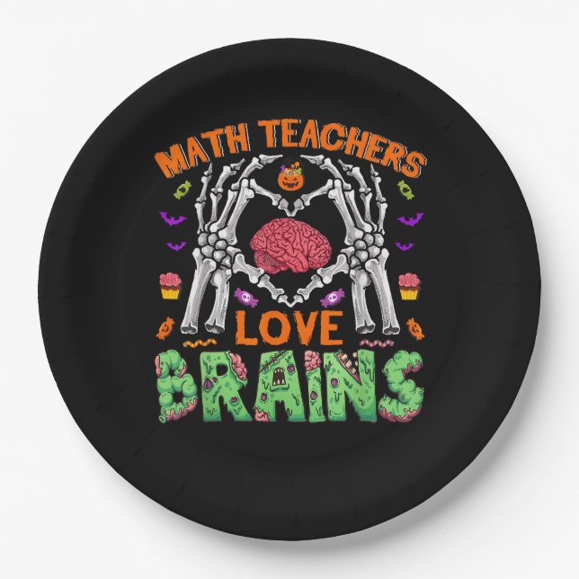 Math Brain Heart Skeleton Hand Zombie Halloween Paper Plate (Front)