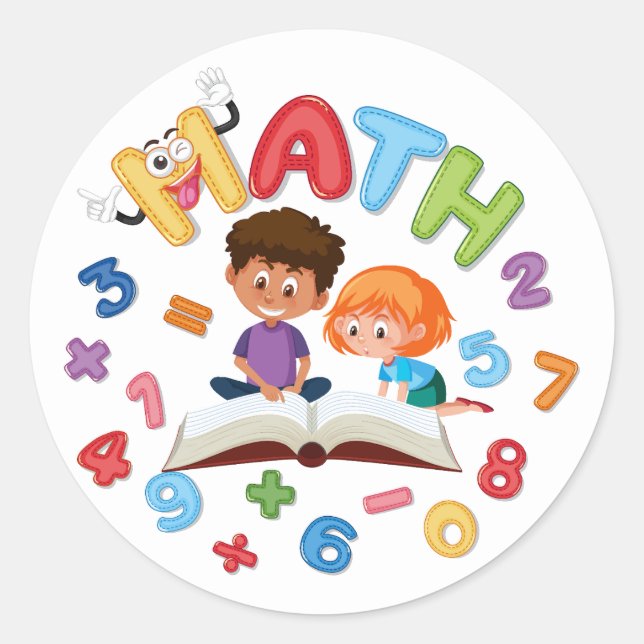 Math Cartoon Colourful Sticker (Front)