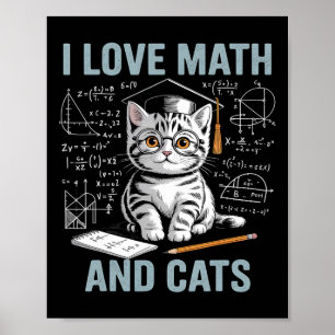 Math Cat Lover Funny Math Teacher I Love Math And Poster