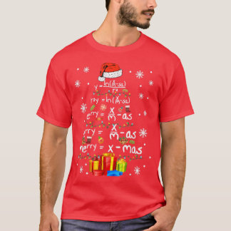 Math Christmas Tree With Santa Hat Math Teacher Ch T-Shirt