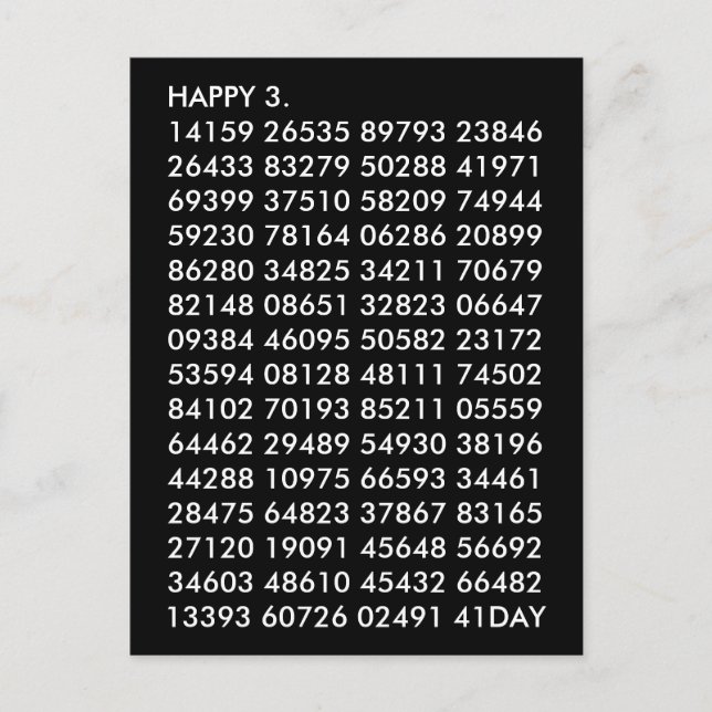 Math Digits 3.14 Funny Happy Pi Day Postcard (Front)