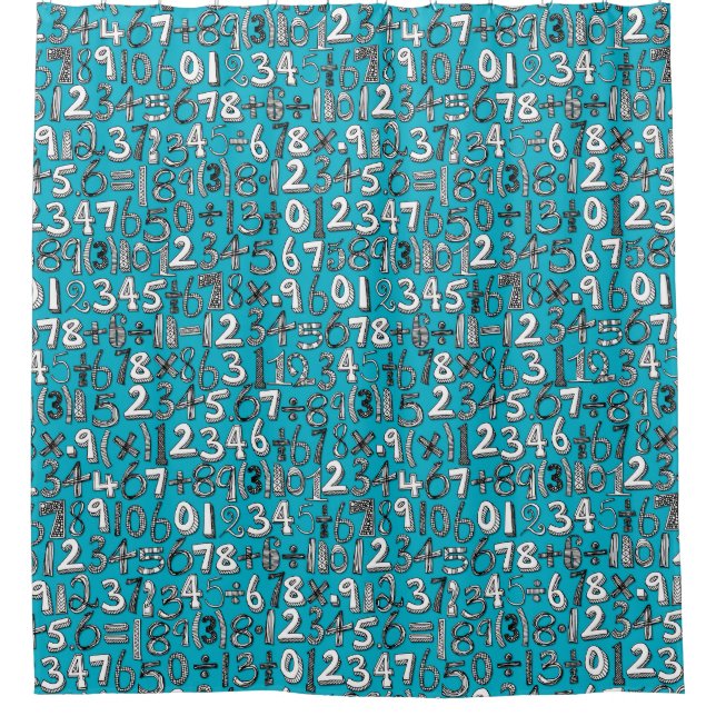 math doodle blue shower curtain (Front)