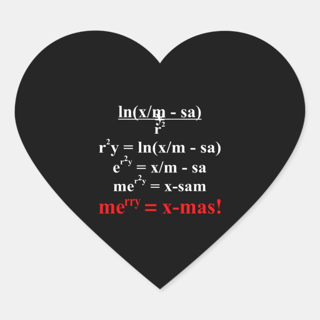 Math Equation Merry Christmas Heart Sticker (Front)