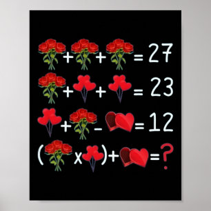 Math Equation Roses Lloons Chocolates Funny Valent Poster