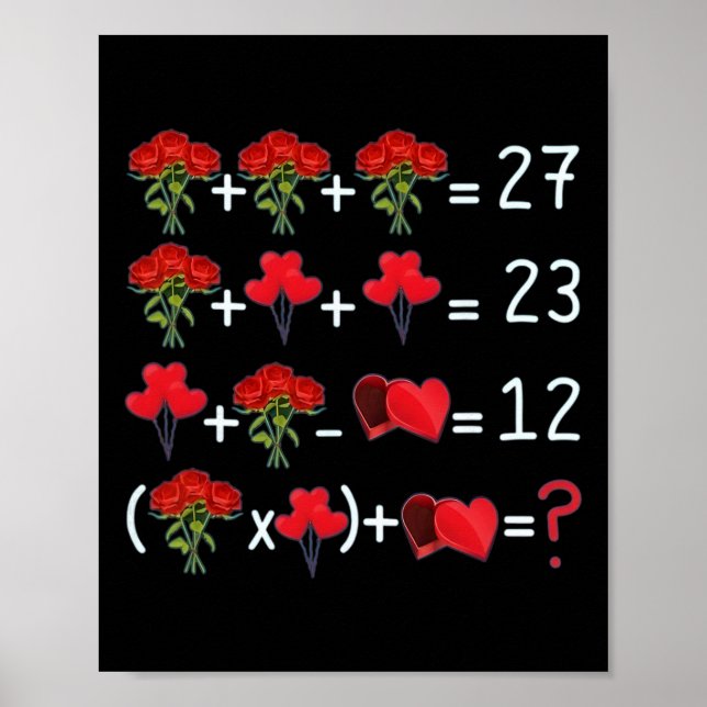 Math Equation Roses Lloons Chocolates Funny Valent Poster (Front)
