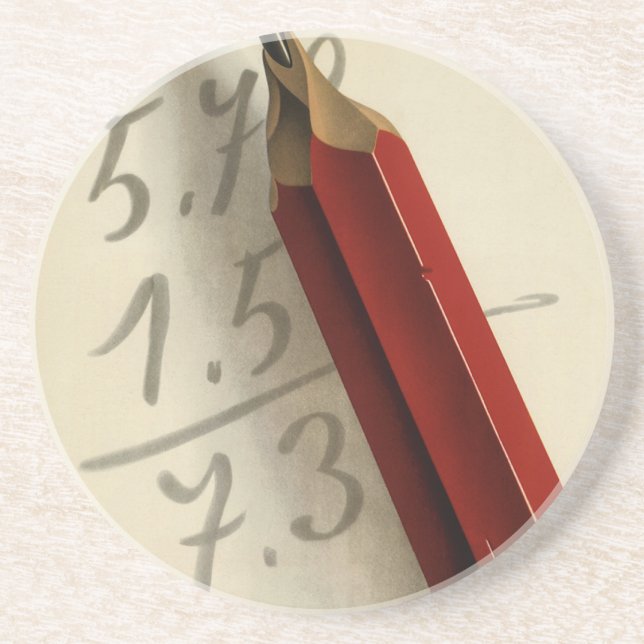Math Equation with Red Pencil, Vintage Business Coaster (Front)