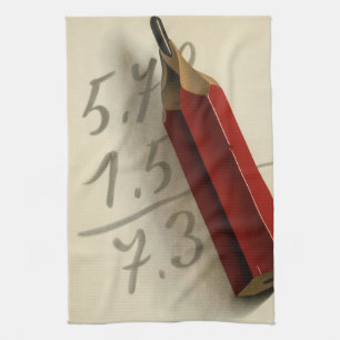 Math Equation with Red Pencil, Vintage Business Tea Towel