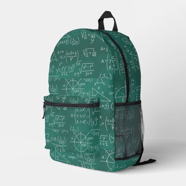 Math Formulas Geek Green Printed Backpack (Back Corner Right)