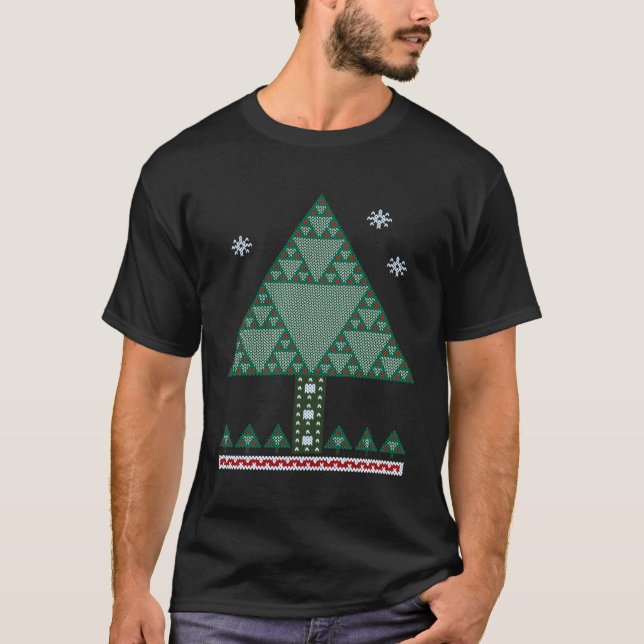 Math Fractal Christmas Tree Sierpinski Triangle T-Shirt (Front)