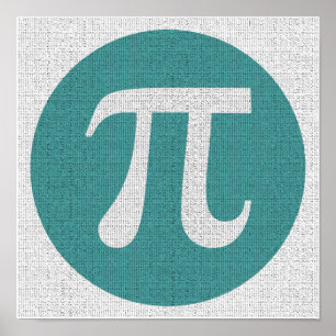 Math geek Pi symbol, blue circle and digits. Poster