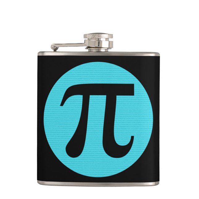 Math geek Pi symbol, blue on black Hip Flask (Front)