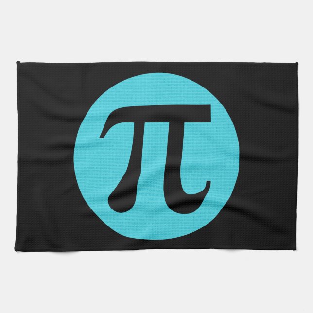 Math geek Pi symbol, blue on black Tea Towel (Horizontal)