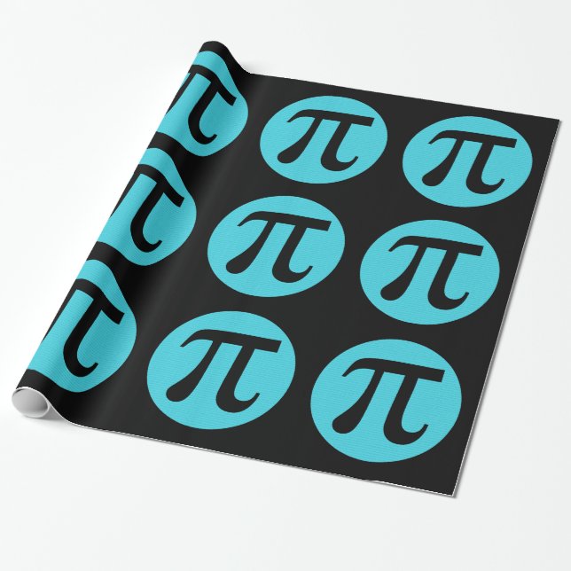 Math geek Pi symbol, blue on black Wrapping Paper (Unrolled)