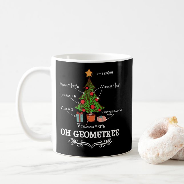 Math Geometry Christmas Tree Geometree Teacher Coffee Mug (With Donut)