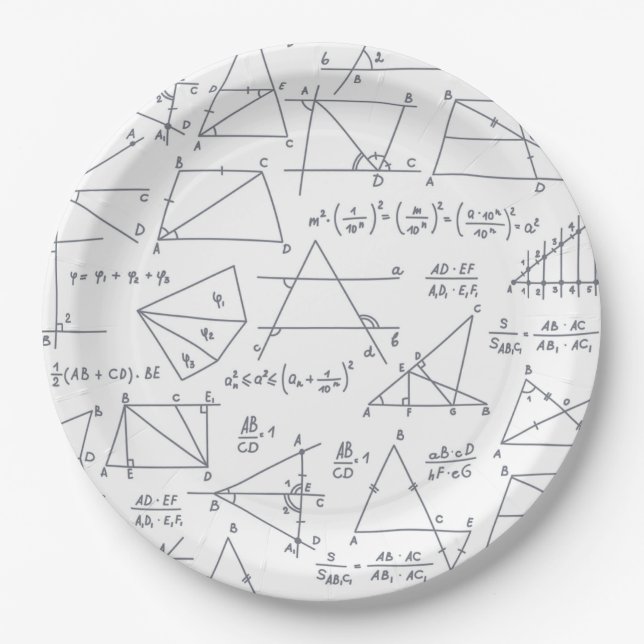 Math Hand Written Calculations Illustrations Paper Plate (Front)