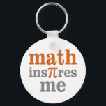 Math Inspires Me Key Ring<br><div class="desc">Design shows the words: Math Inspires Me with the Pi shown as the Pi symbol. Great holiday or birthday gift idea for the mathematician or math teacher.</div>