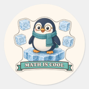 Math Is Cool Penguin with Math Symbol Cubes Classic Round Sticker
