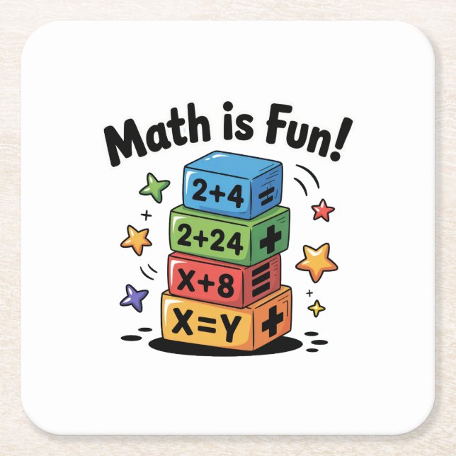 Math is fun stickers square paper coaster (Front)