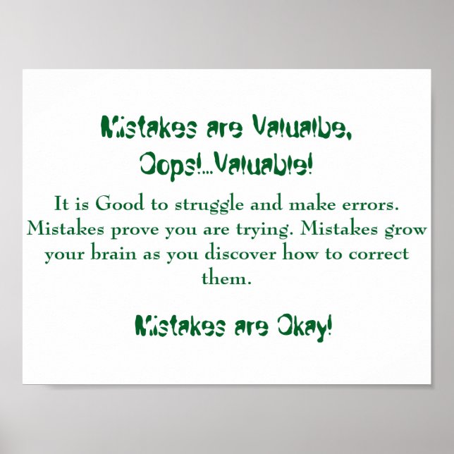Math Mindsets Poster-Mistakes are Good Poster (Front)
