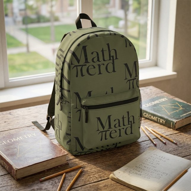 Math Nerd π pi Symbol Numbers, Teacher, Army Green Printed Backpack (Creator Uploaded)