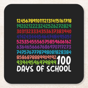 Math Numbers 100th Day of School Teacher Kids  Square Paper Coaster