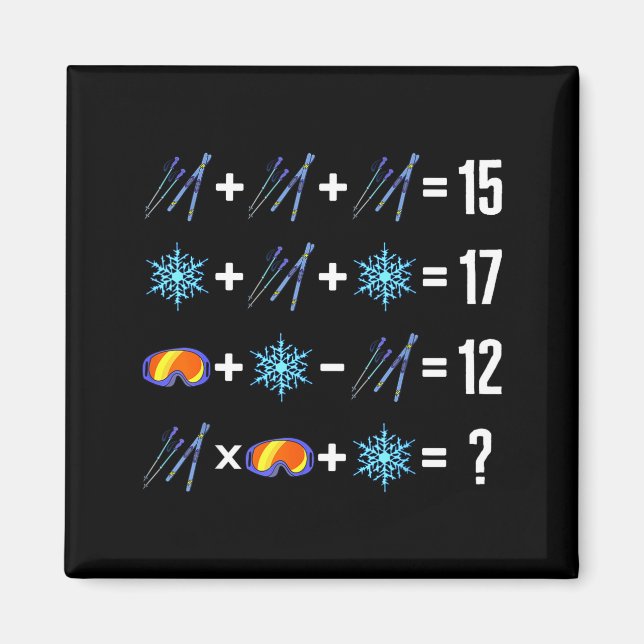 Math order of operation skiing snow flakes goggles magnet (Front)